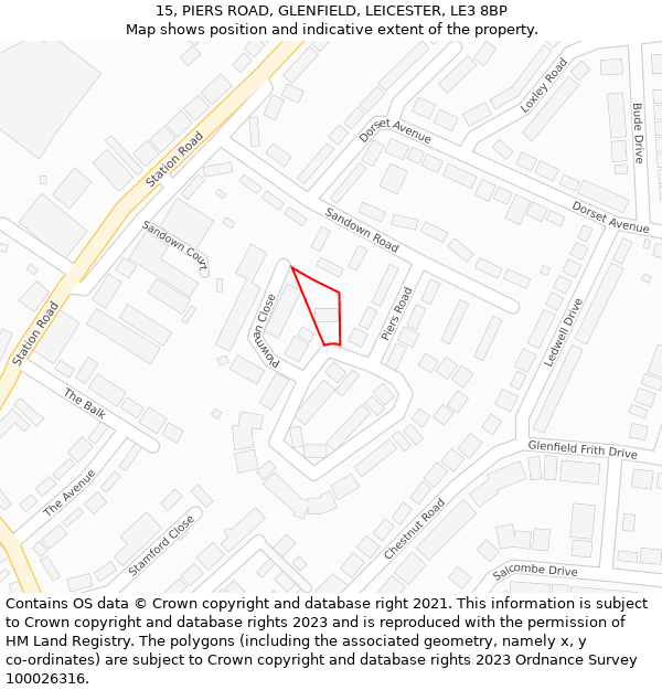 15, PIERS ROAD, GLENFIELD, LEICESTER, LE3 8BP: Location map and indicative extent of plot