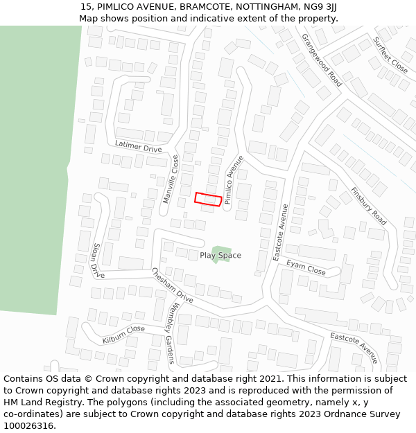 15, PIMLICO AVENUE, BRAMCOTE, NOTTINGHAM, NG9 3JJ: Location map and indicative extent of plot