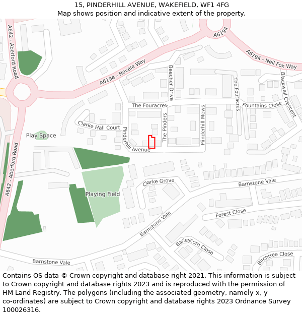 15, PINDERHILL AVENUE, WAKEFIELD, WF1 4FG: Location map and indicative extent of plot