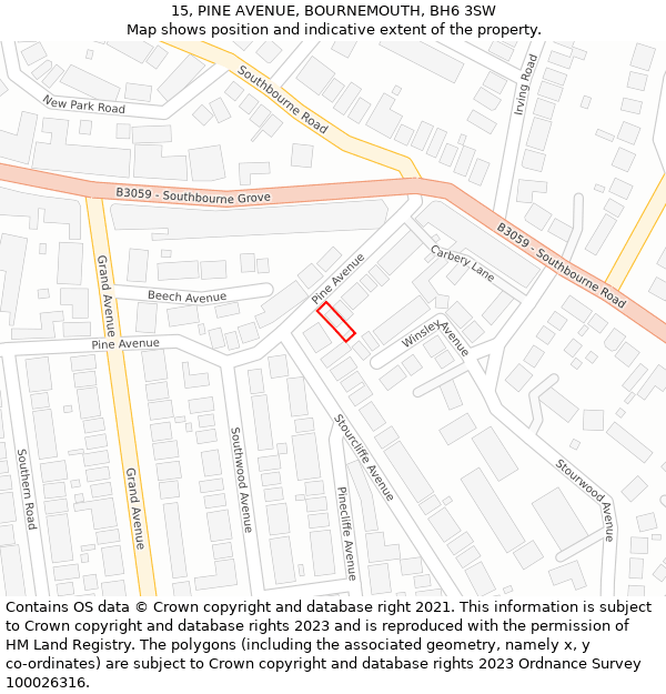 15, PINE AVENUE, BOURNEMOUTH, BH6 3SW: Location map and indicative extent of plot