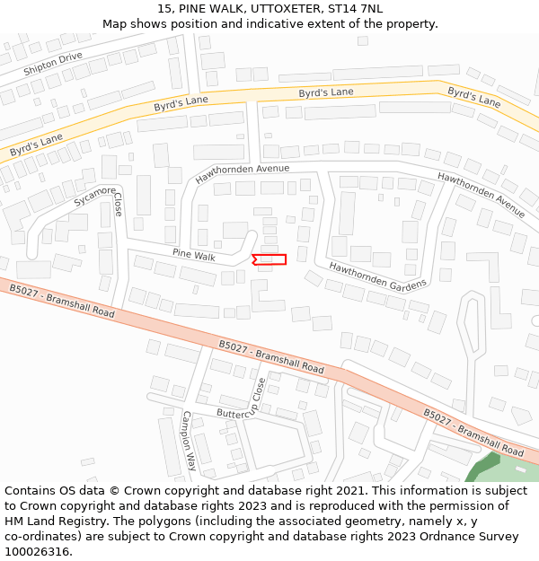 15, PINE WALK, UTTOXETER, ST14 7NL: Location map and indicative extent of plot