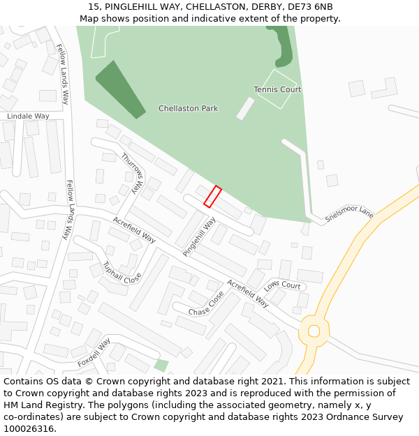 15, PINGLEHILL WAY, CHELLASTON, DERBY, DE73 6NB: Location map and indicative extent of plot