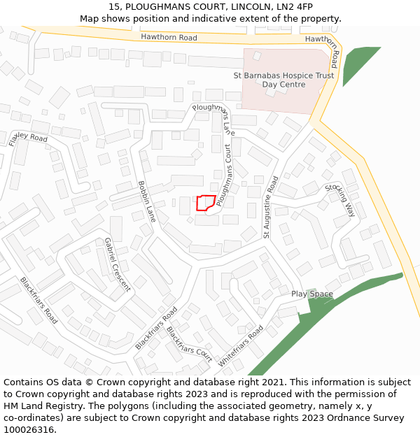 15, PLOUGHMANS COURT, LINCOLN, LN2 4FP: Location map and indicative extent of plot