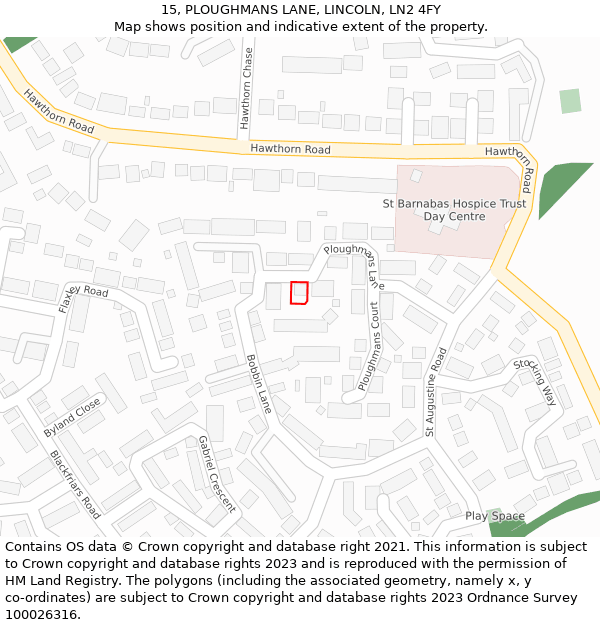 15, PLOUGHMANS LANE, LINCOLN, LN2 4FY: Location map and indicative extent of plot