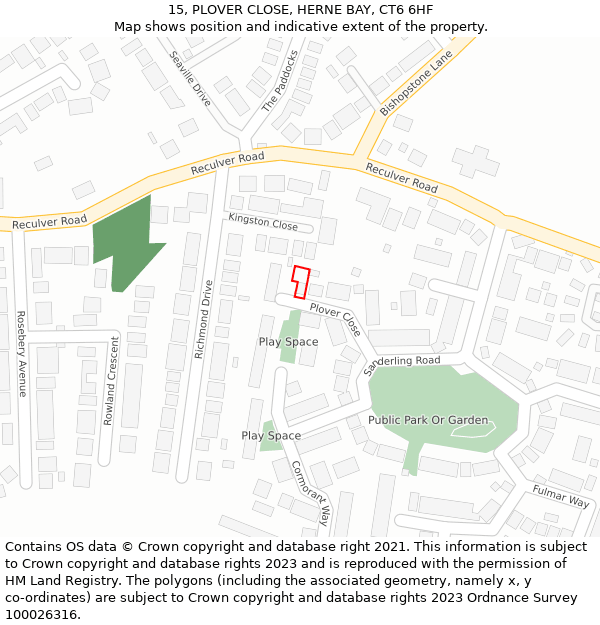 15, PLOVER CLOSE, HERNE BAY, CT6 6HF: Location map and indicative extent of plot