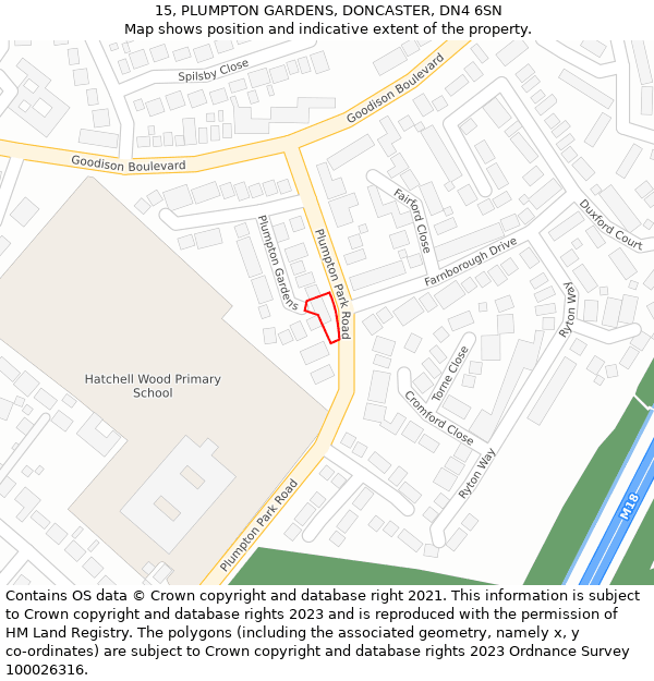 15, PLUMPTON GARDENS, DONCASTER, DN4 6SN: Location map and indicative extent of plot