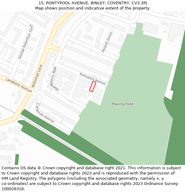 15, PONTYPOOL AVENUE, BINLEY, COVENTRY, CV3 2PJ: Location map and indicative extent of plot