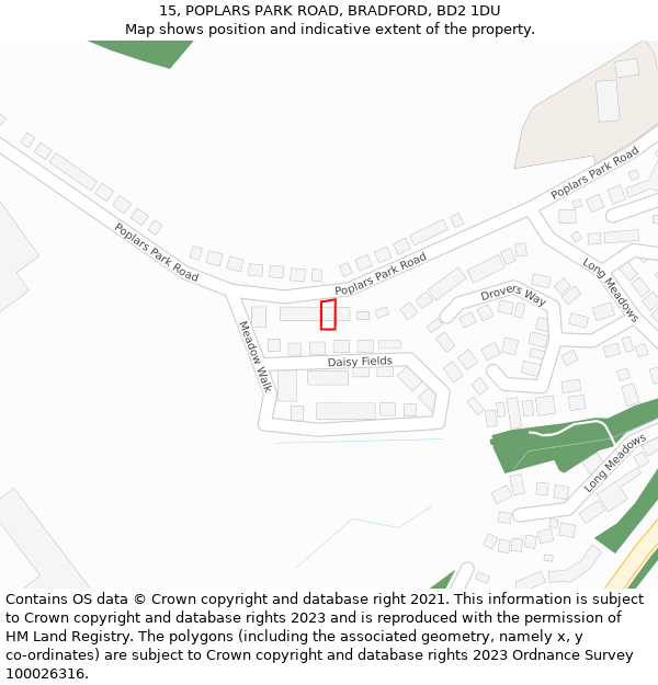 15, POPLARS PARK ROAD, BRADFORD, BD2 1DU: Location map and indicative extent of plot