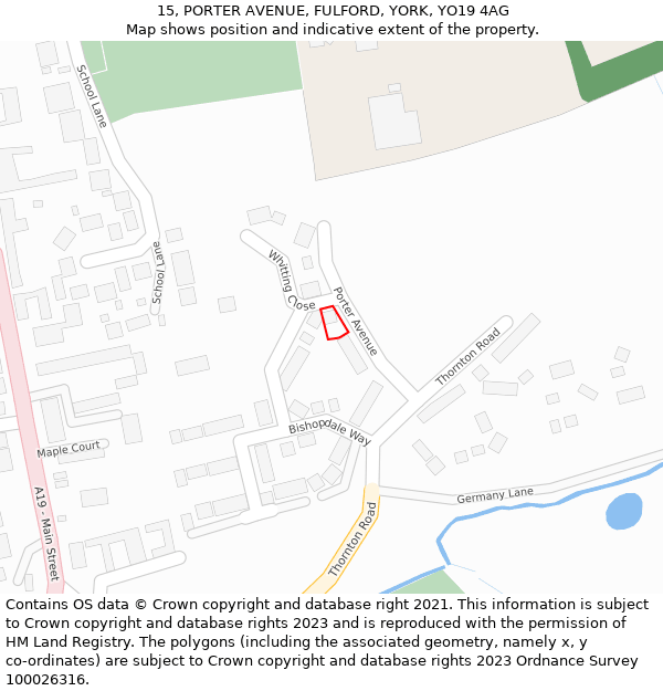 15, PORTER AVENUE, FULFORD, YORK, YO19 4AG: Location map and indicative extent of plot