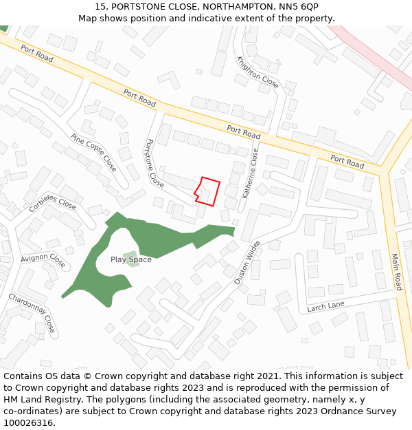 15, PORTSTONE CLOSE, NORTHAMPTON, NN5 6QP: Location map and indicative extent of plot
