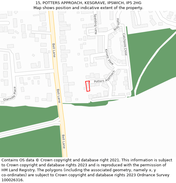 15, POTTERS APPROACH, KESGRAVE, IPSWICH, IP5 2HG: Location map and indicative extent of plot