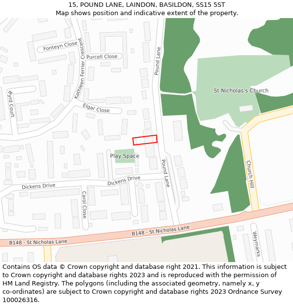 15, POUND LANE, LAINDON, BASILDON, SS15 5ST: Location map and indicative extent of plot