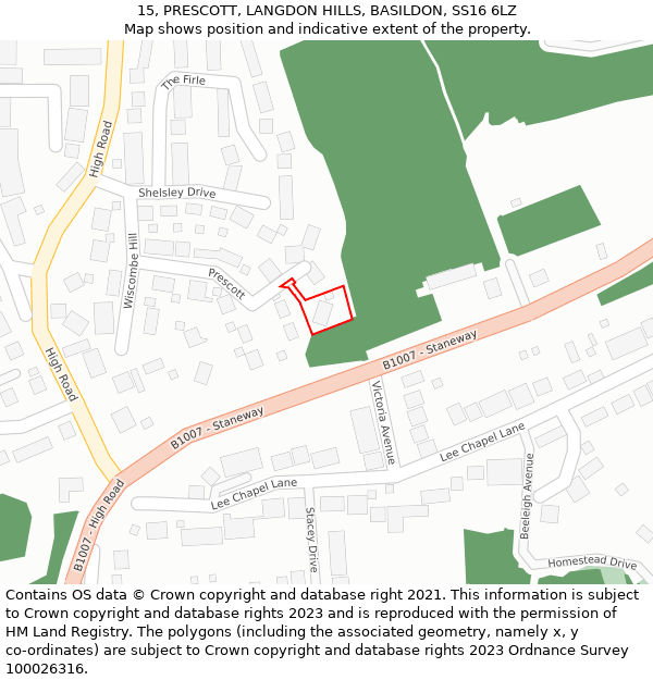 15, PRESCOTT, LANGDON HILLS, BASILDON, SS16 6LZ: Location map and indicative extent of plot