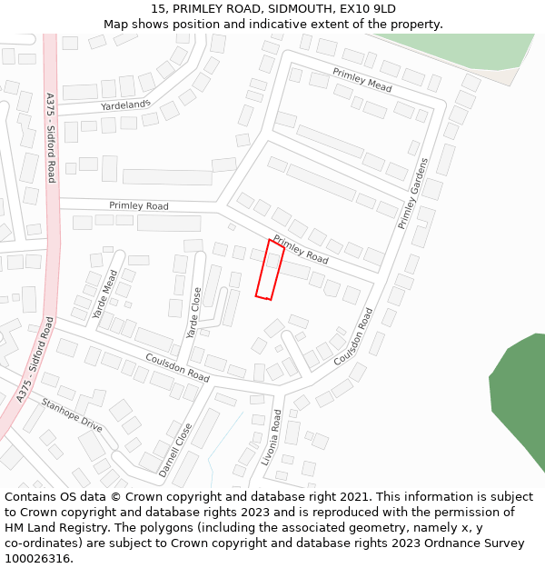 15, PRIMLEY ROAD, SIDMOUTH, EX10 9LD: Location map and indicative extent of plot