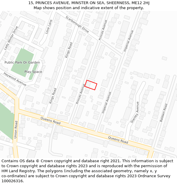 15, PRINCES AVENUE, MINSTER ON SEA, SHEERNESS, ME12 2HJ: Location map and indicative extent of plot