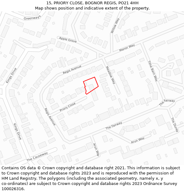 15, PRIORY CLOSE, BOGNOR REGIS, PO21 4HH: Location map and indicative extent of plot