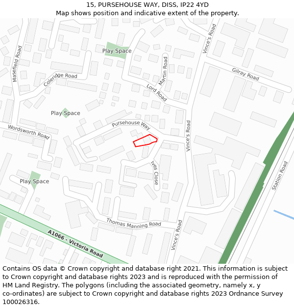 15, PURSEHOUSE WAY, DISS, IP22 4YD: Location map and indicative extent of plot