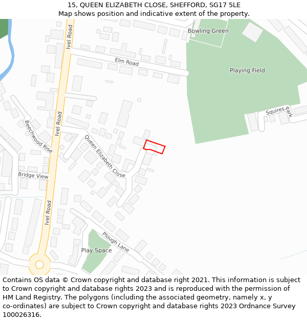 15, QUEEN ELIZABETH CLOSE, SHEFFORD, SG17 5LE: Location map and indicative extent of plot