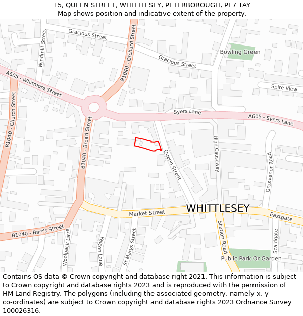 15, QUEEN STREET, WHITTLESEY, PETERBOROUGH, PE7 1AY: Location map and indicative extent of plot