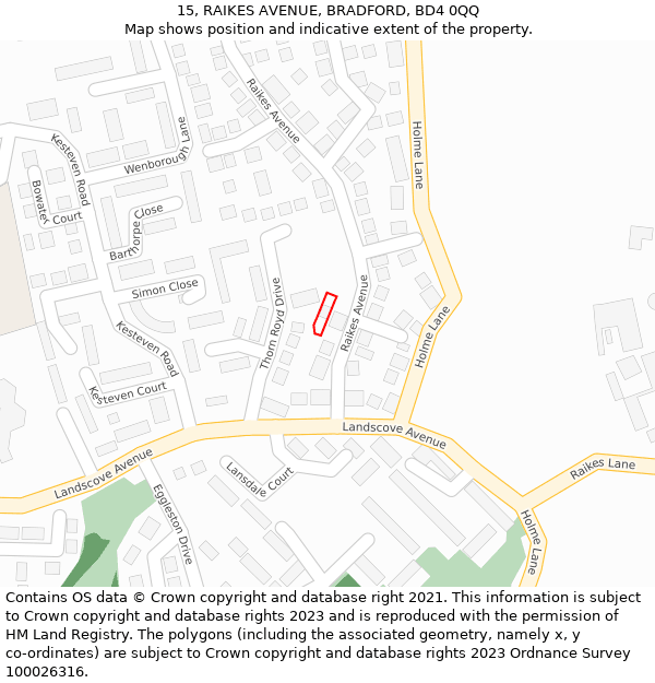15, RAIKES AVENUE, BRADFORD, BD4 0QQ: Location map and indicative extent of plot