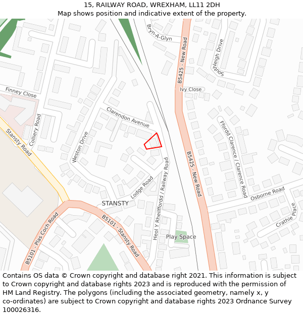 15, RAILWAY ROAD, WREXHAM, LL11 2DH: Location map and indicative extent of plot