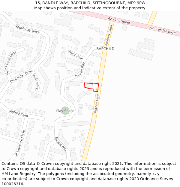 15, RANDLE WAY, BAPCHILD, SITTINGBOURNE, ME9 9PW: Location map and indicative extent of plot