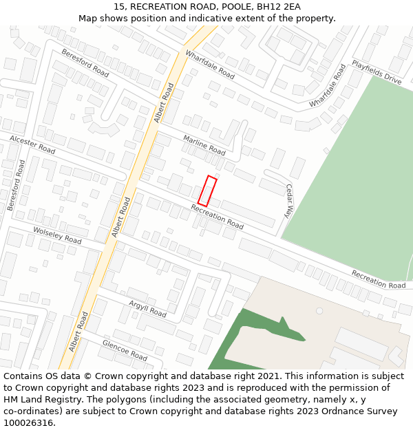 15, RECREATION ROAD, POOLE, BH12 2EA: Location map and indicative extent of plot