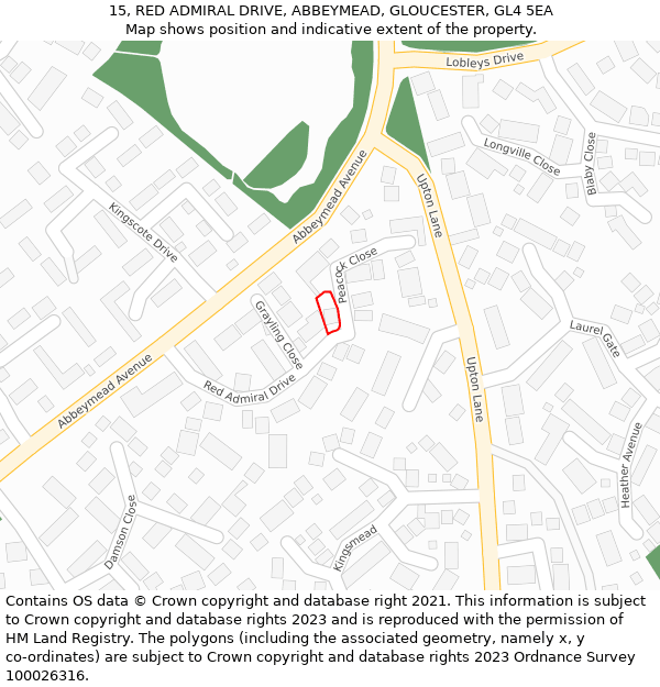 15, RED ADMIRAL DRIVE, ABBEYMEAD, GLOUCESTER, GL4 5EA: Location map and indicative extent of plot