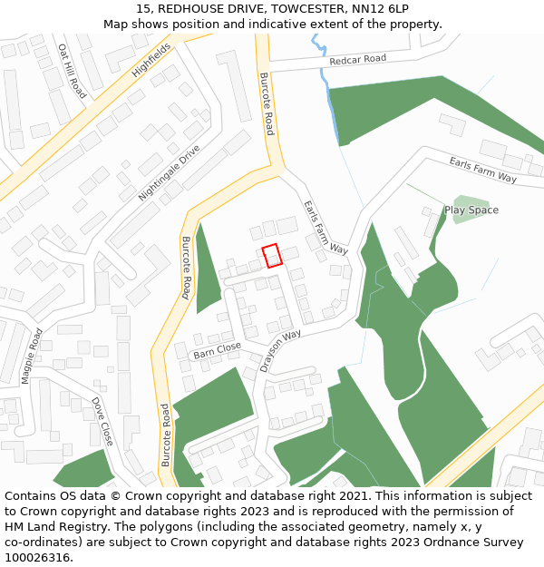 15, REDHOUSE DRIVE, TOWCESTER, NN12 6LP: Location map and indicative extent of plot