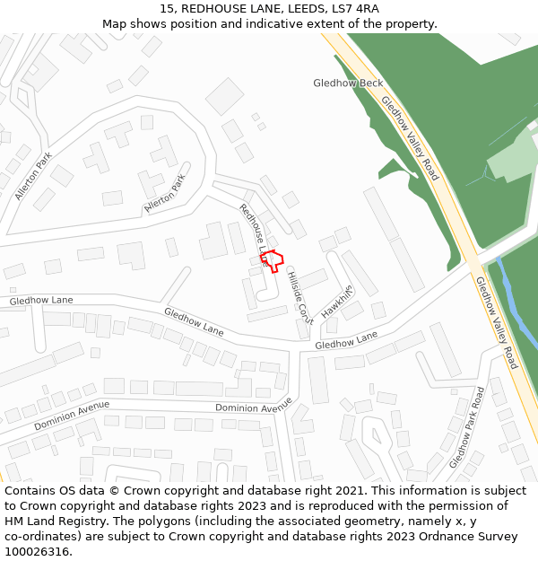 15, REDHOUSE LANE, LEEDS, LS7 4RA: Location map and indicative extent of plot