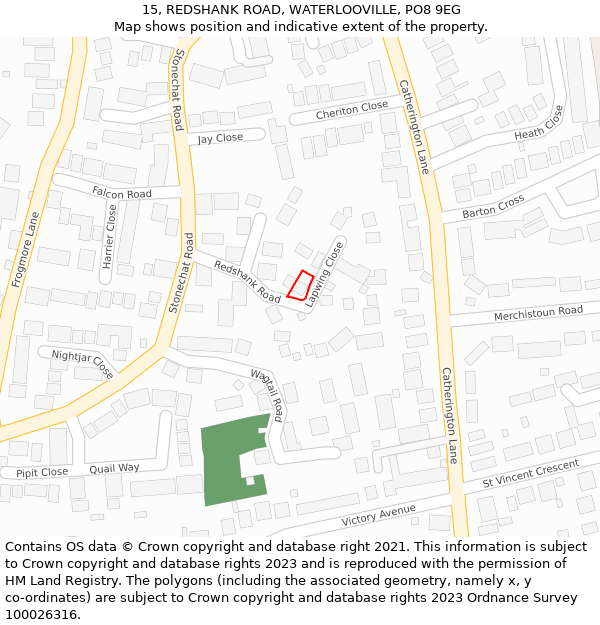 15, REDSHANK ROAD, WATERLOOVILLE, PO8 9EG: Location map and indicative extent of plot