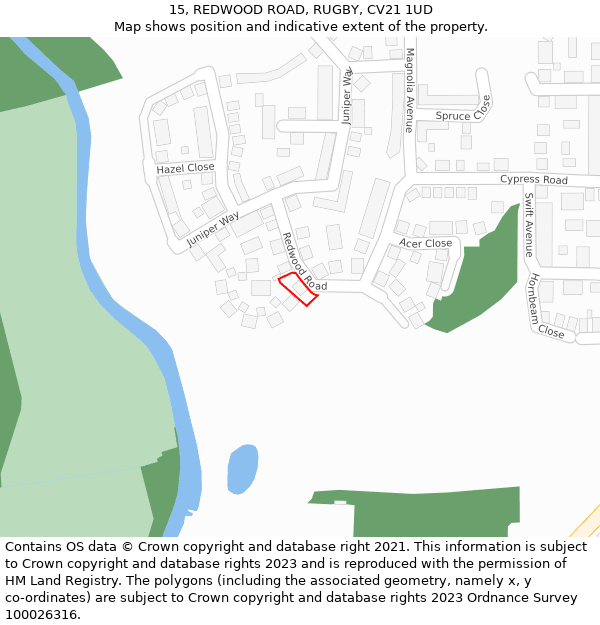 15, REDWOOD ROAD, RUGBY, CV21 1UD: Location map and indicative extent of plot