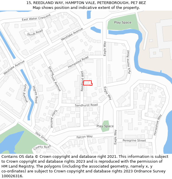 15, REEDLAND WAY, HAMPTON VALE, PETERBOROUGH, PE7 8EZ: Location map and indicative extent of plot