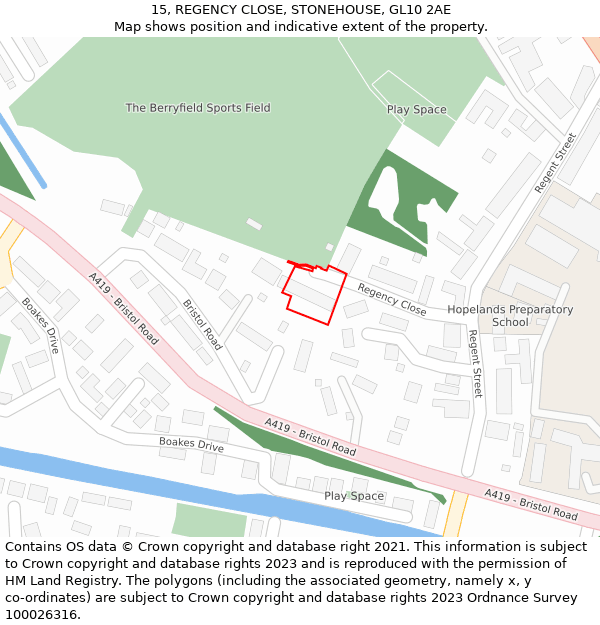 15, REGENCY CLOSE, STONEHOUSE, GL10 2AE: Location map and indicative extent of plot