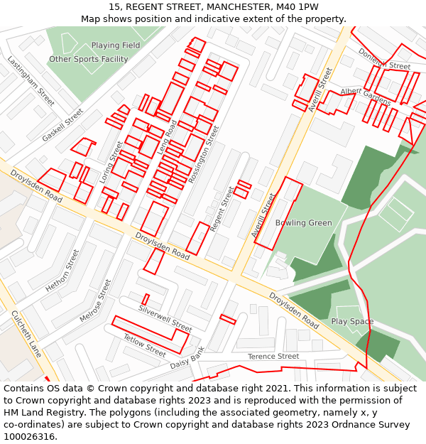 15, REGENT STREET, MANCHESTER, M40 1PW: Location map and indicative extent of plot