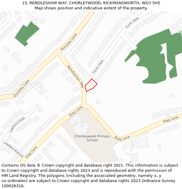 15, RENDLESHAM WAY, CHORLEYWOOD, RICKMANSWORTH, WD3 5HS: Location map and indicative extent of plot