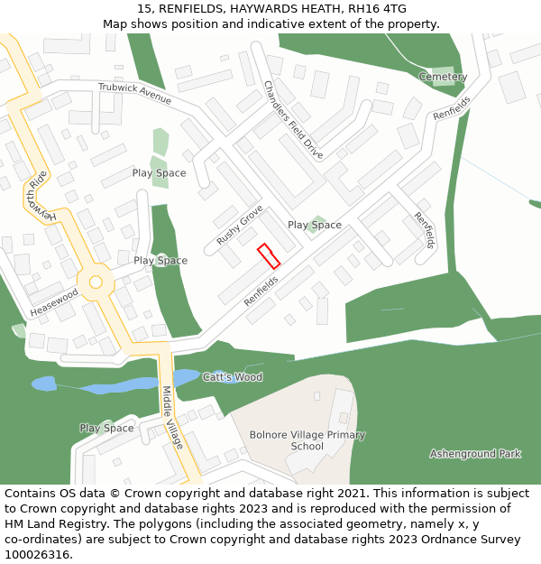 15, RENFIELDS, HAYWARDS HEATH, RH16 4TG: Location map and indicative extent of plot