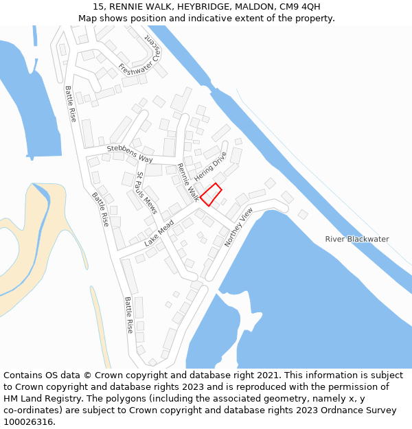 15, RENNIE WALK, HEYBRIDGE, MALDON, CM9 4QH: Location map and indicative extent of plot