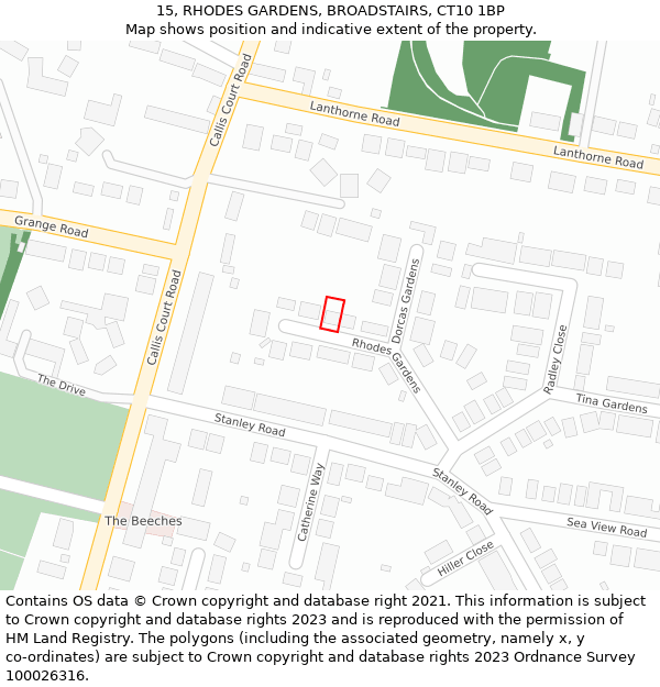 15, RHODES GARDENS, BROADSTAIRS, CT10 1BP: Location map and indicative extent of plot