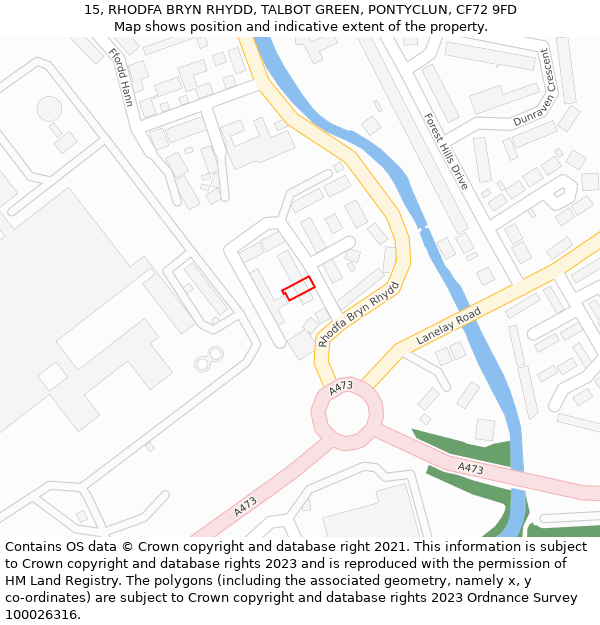 15, RHODFA BRYN RHYDD, TALBOT GREEN, PONTYCLUN, CF72 9FD: Location map and indicative extent of plot