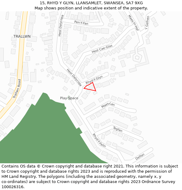 15, RHYD Y GLYN, LLANSAMLET, SWANSEA, SA7 9XG: Location map and indicative extent of plot