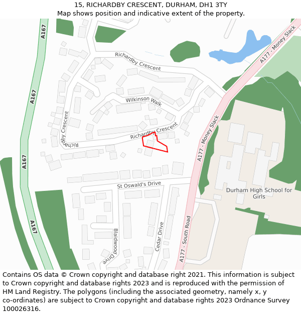 15, RICHARDBY CRESCENT, DURHAM, DH1 3TY: Location map and indicative extent of plot
