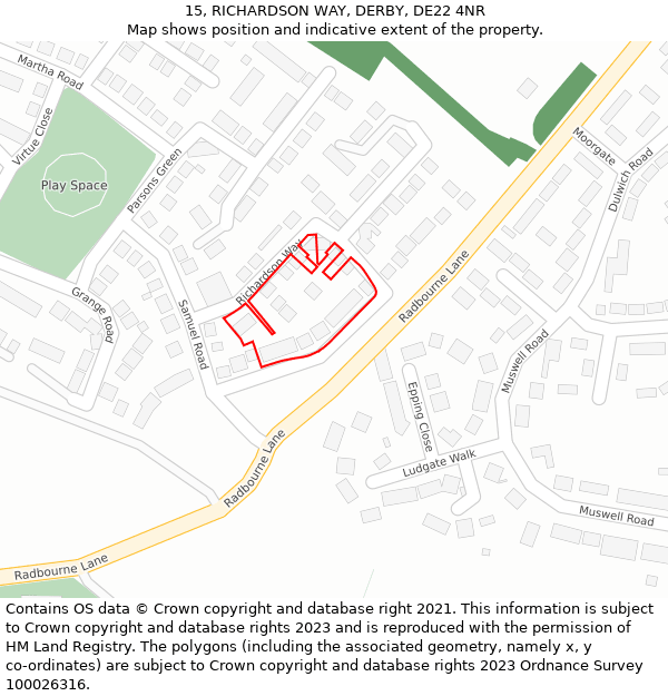 15, RICHARDSON WAY, DERBY, DE22 4NR: Location map and indicative extent of plot