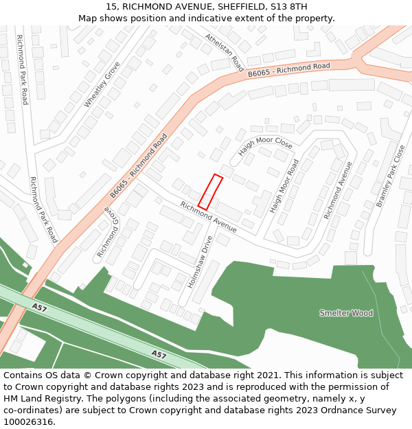 15, RICHMOND AVENUE, SHEFFIELD, S13 8TH: Location map and indicative extent of plot