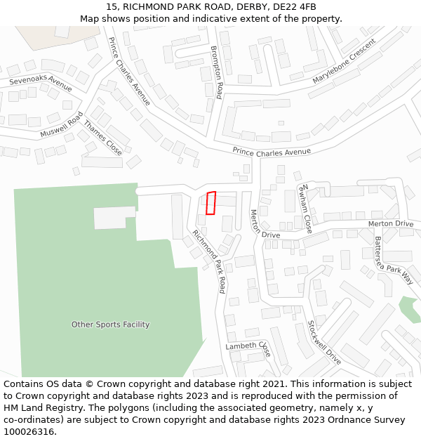 15, RICHMOND PARK ROAD, DERBY, DE22 4FB: Location map and indicative extent of plot