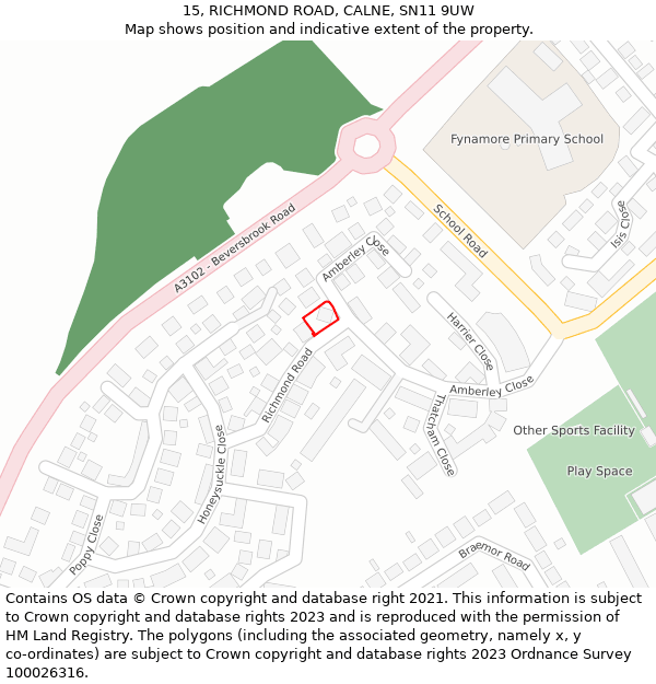 15, RICHMOND ROAD, CALNE, SN11 9UW: Location map and indicative extent of plot
