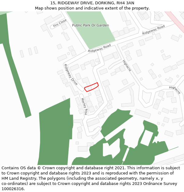 15, RIDGEWAY DRIVE, DORKING, RH4 3AN: Location map and indicative extent of plot