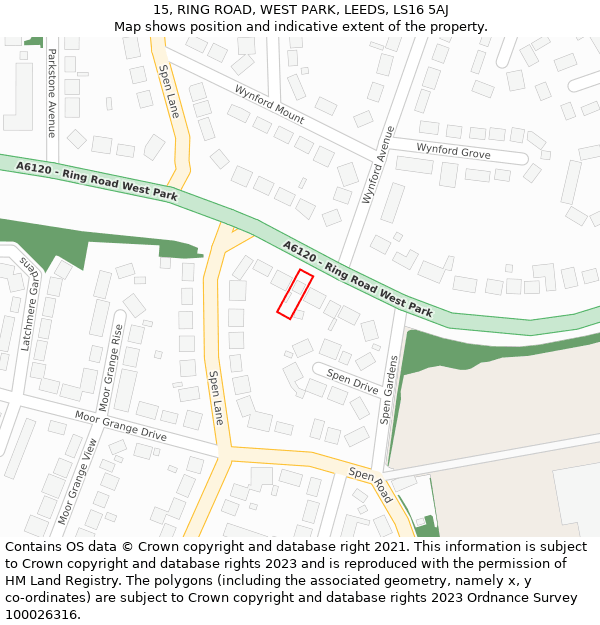 15, RING ROAD, WEST PARK, LEEDS, LS16 5AJ: Location map and indicative extent of plot