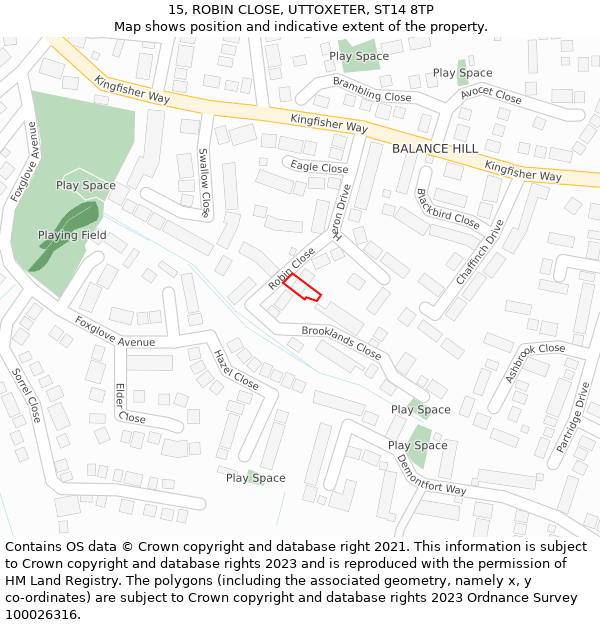 15, ROBIN CLOSE, UTTOXETER, ST14 8TP: Location map and indicative extent of plot