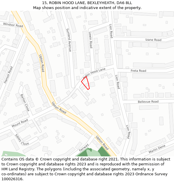 15, ROBIN HOOD LANE, BEXLEYHEATH, DA6 8LL: Location map and indicative extent of plot